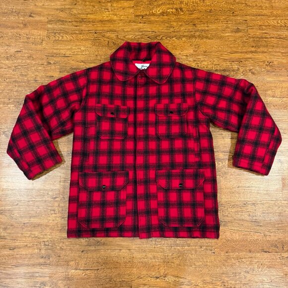 Vintage Woolrich Red Plaid USA Mackinaw Hunting Wool Quilted Jacket Coat‎ Men 42 - Picture 2 of 11